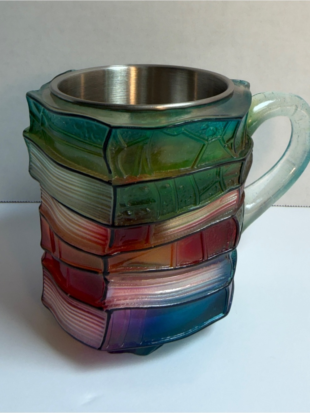 Stacked Book Rainbow Resin Glass Mug with Stainless Insert
